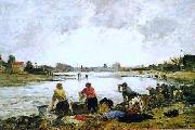 Eugene Boudin Lavadeiras nas margens do rio Touques oil painting on canvas
